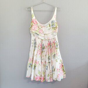 by TiMo |  Cream Pink Peonies Floral Mini Satin Strappy Organza Dress